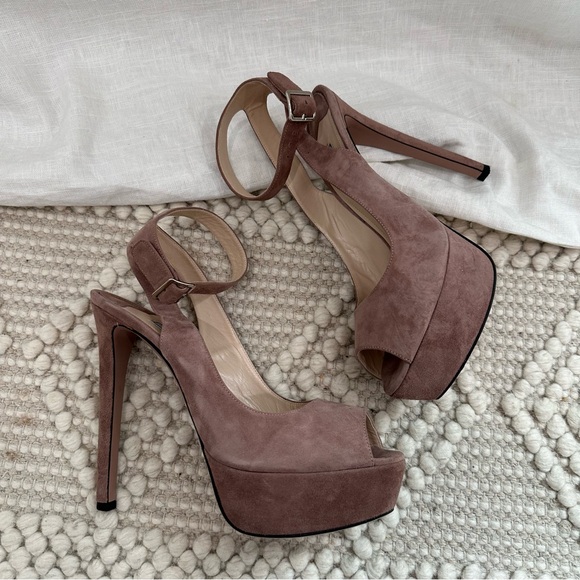 Prada suede ankle strap platform peep toe purple high heels - Picture 11 of 11